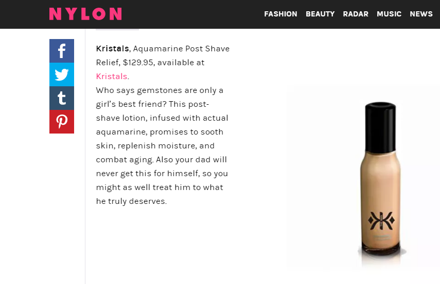 Aquamarine Post Shave Relief from Kristals Cosmetics Featured in NYLON